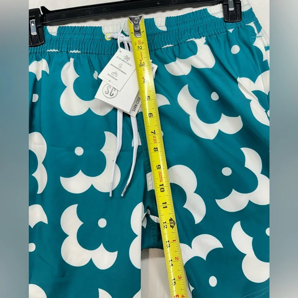 SC Sovereign SVRN Code Retro Teal Green Floral Print‎ Swim Trunks Mens Size M